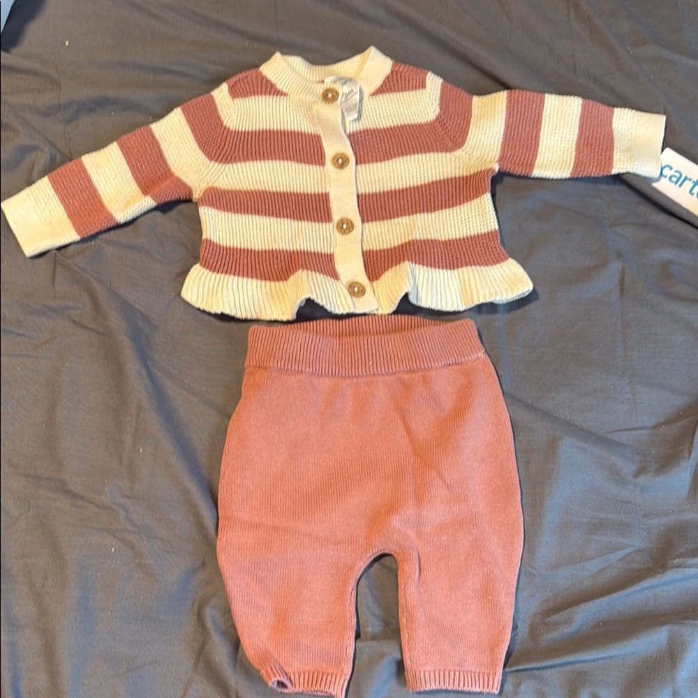 Carter's Cream and Brown Striped Cardigan Set